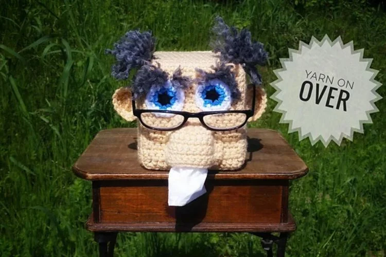 a crochet elderly tissue box cover