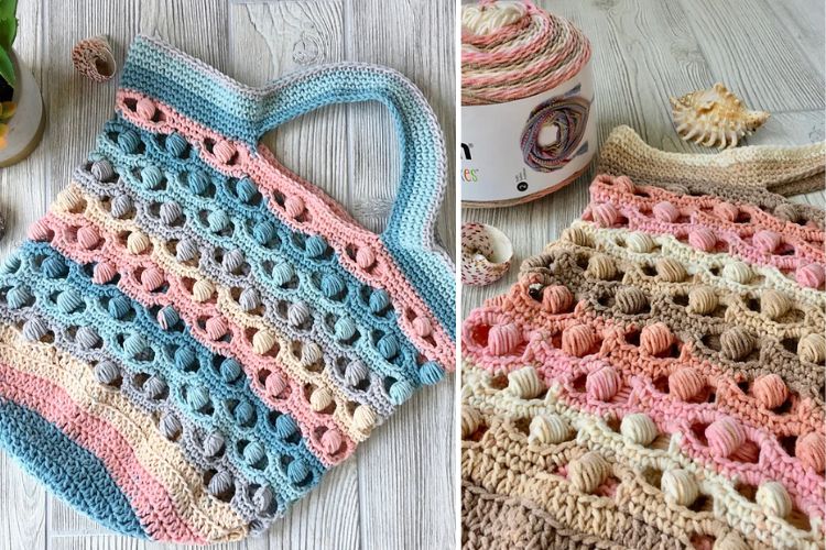 two colorful crochet bags