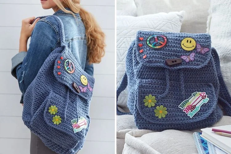 a crocheted backpack