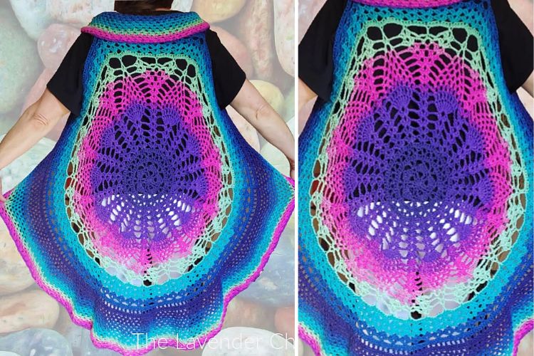 crochet pineapple lace circular vest