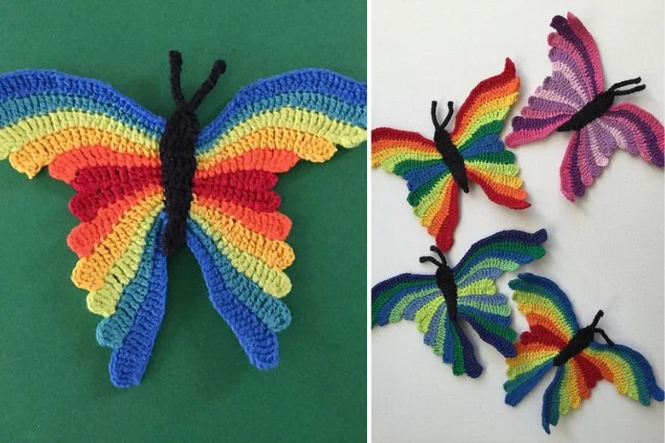 colorful crochet butterfly appliques