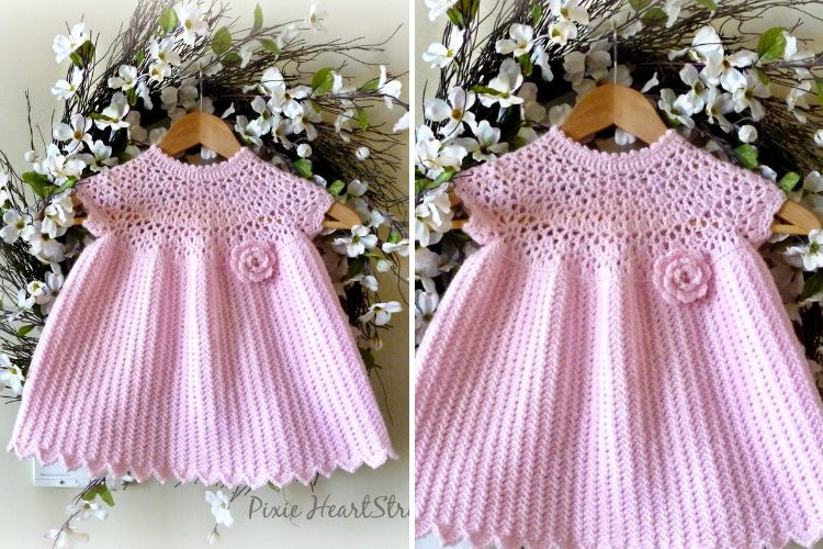 a pink crochet baby dress