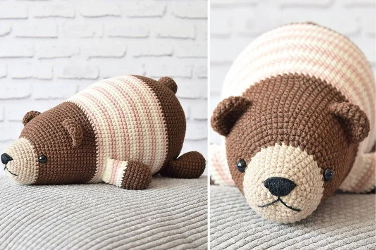 a lying crochet bear amigurumi