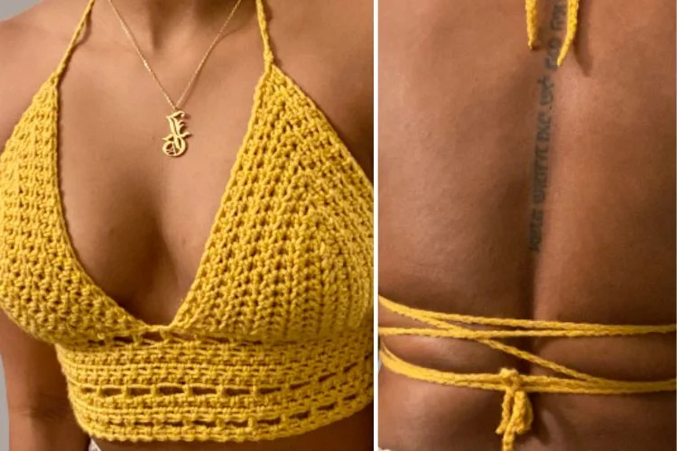 a yellow crochet crop top