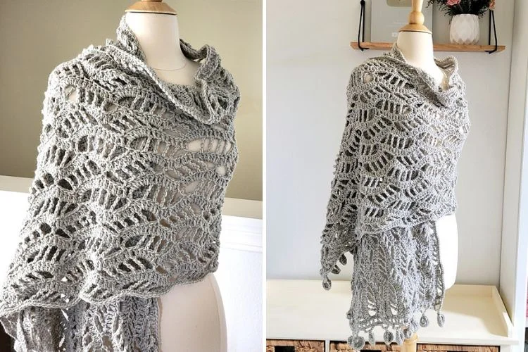 a lace crochet shawl on a mannequin