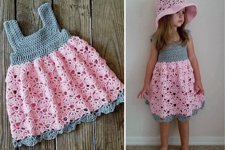 a little girl wearing a cute summer crochet dress