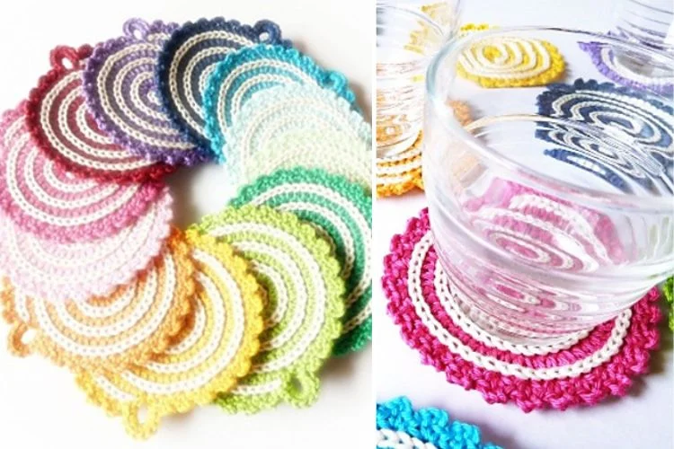 colorful crochet spiral coasters