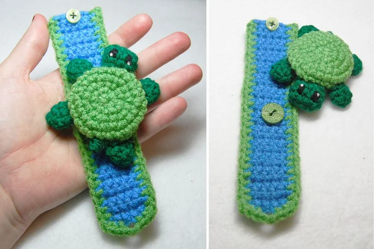 a crochet turtle bracelet