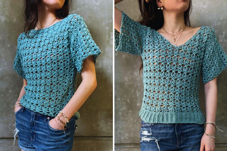 a green lace crochet top