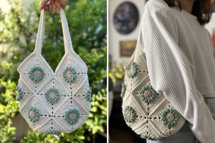 crochet flower granny square bag