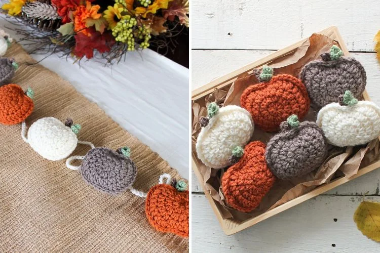 a crochet pumpkin garland