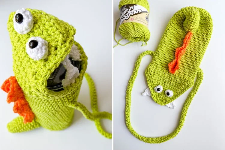 a monster crochet bottle holder