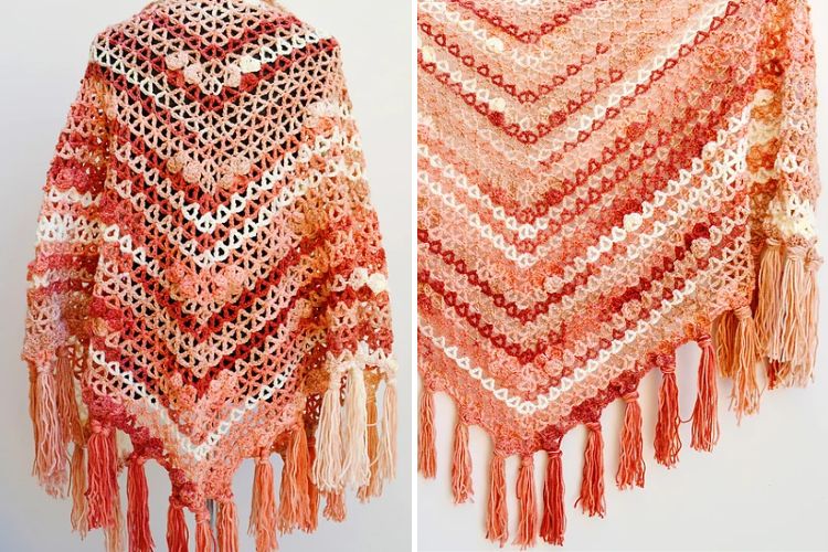 a crochet shawl with tassels