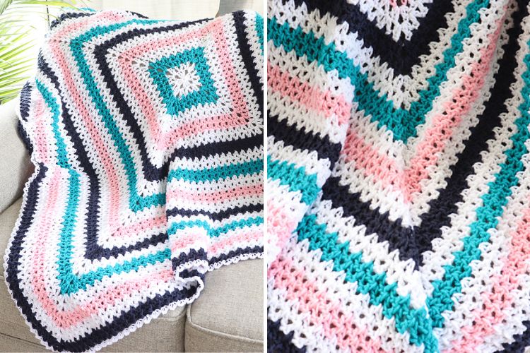 a striped crochet granny blanket