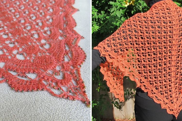 a red crochet lace shawl