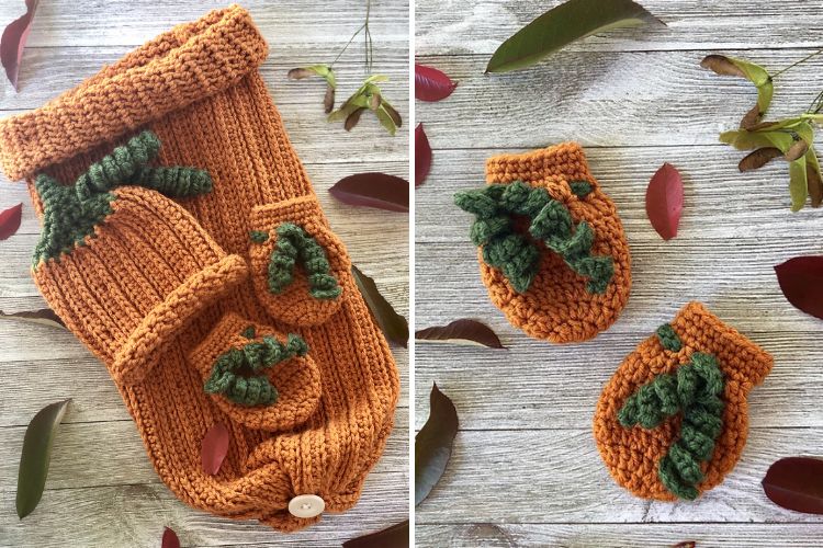 pumpkin-themed crochet newborn set