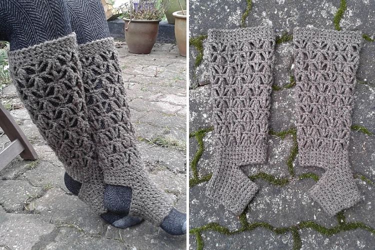 long crochet socks in grey