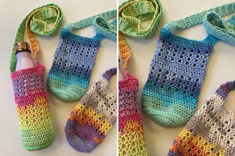 colorful crochet water bottle holders