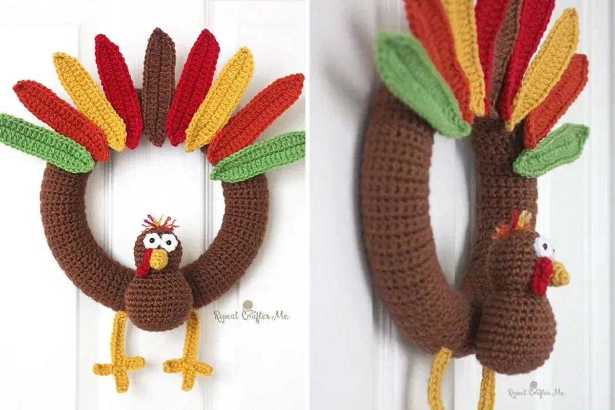 a crochet turkey wreatth