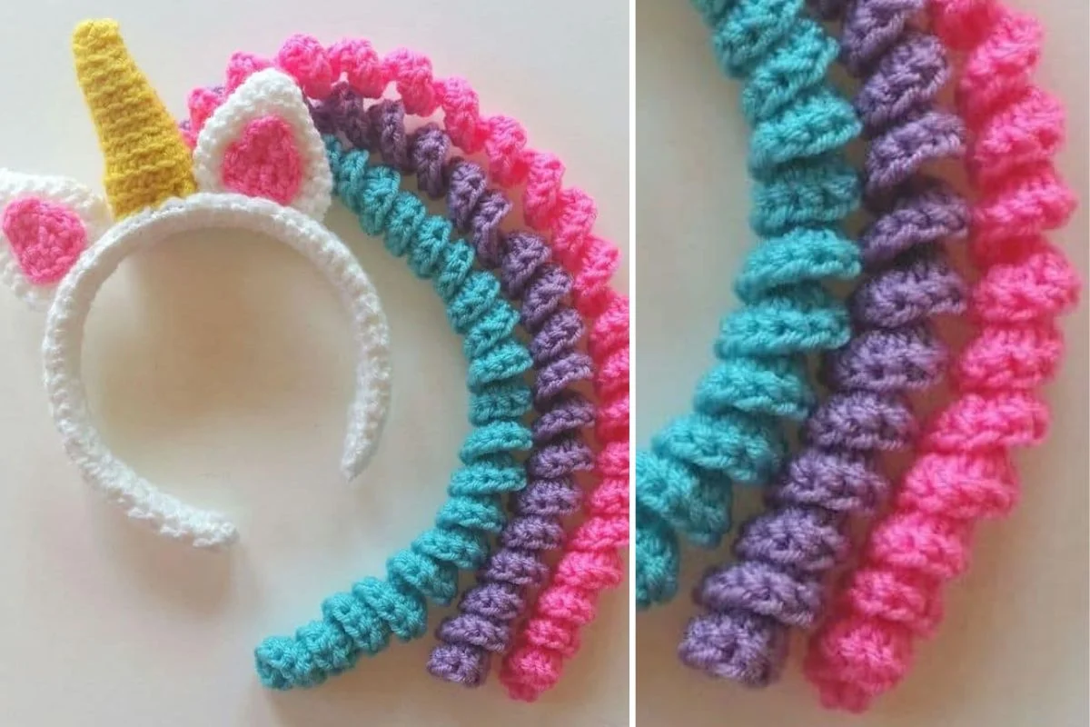 a crochet unicorn headband