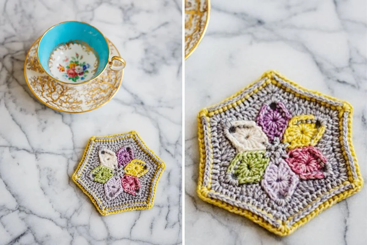 a colorful crochet coaster