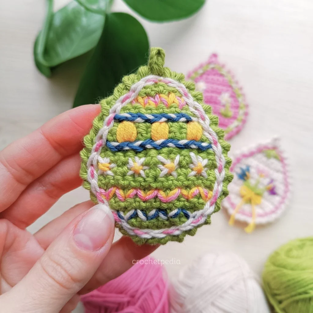 crochet egg decor green