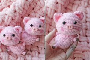 two cute small crochet pig amigurumi