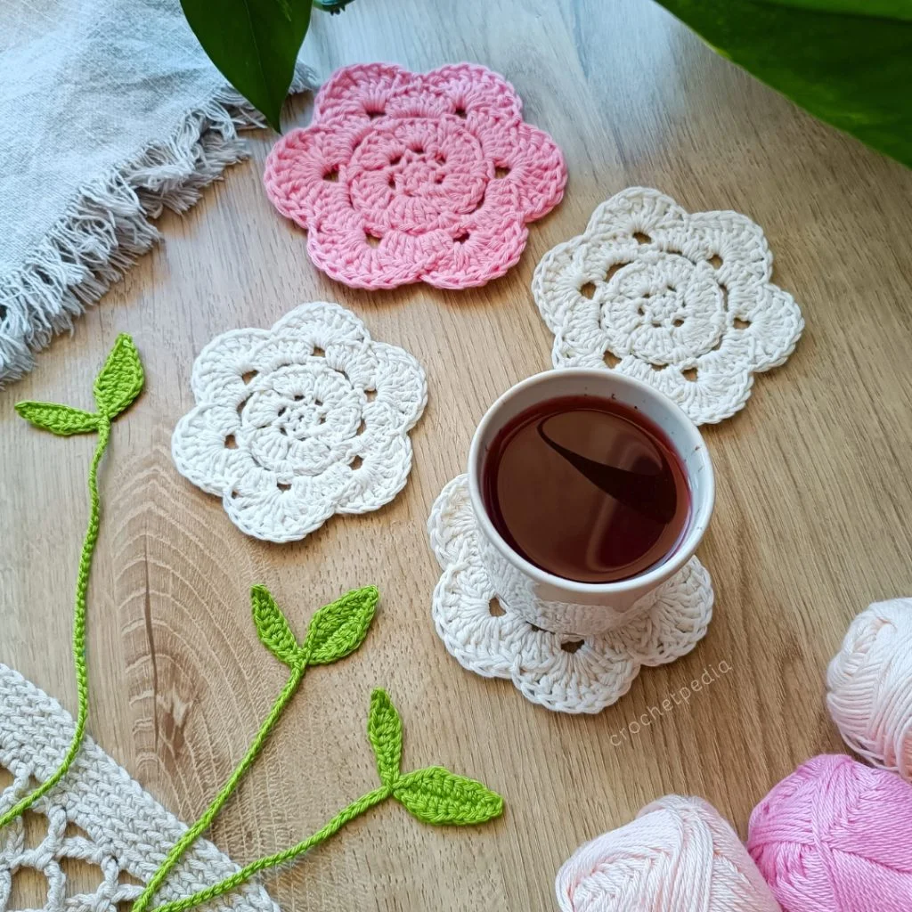 crochet flower coaster