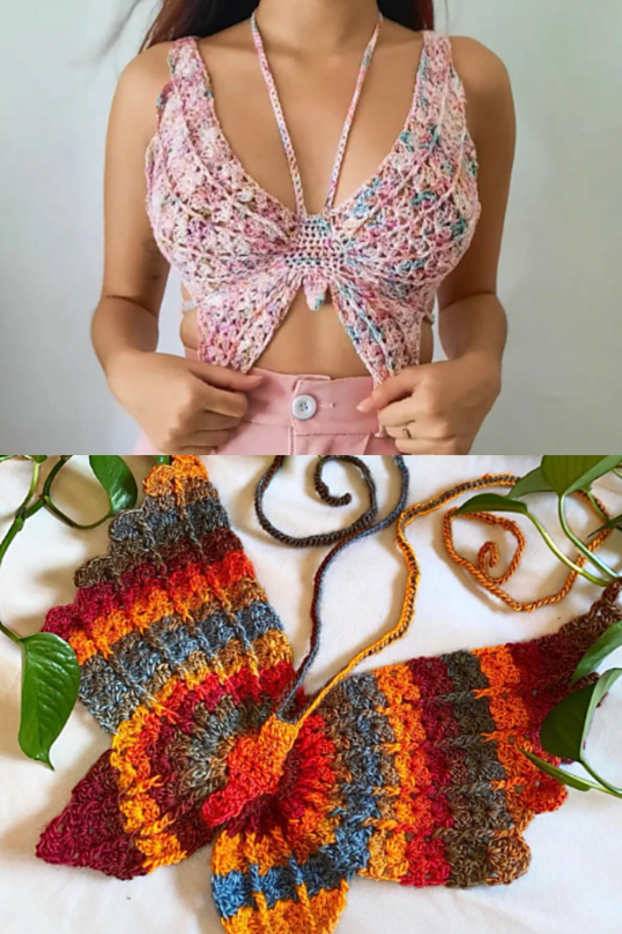 butterfly crochet tops with ombre yarns