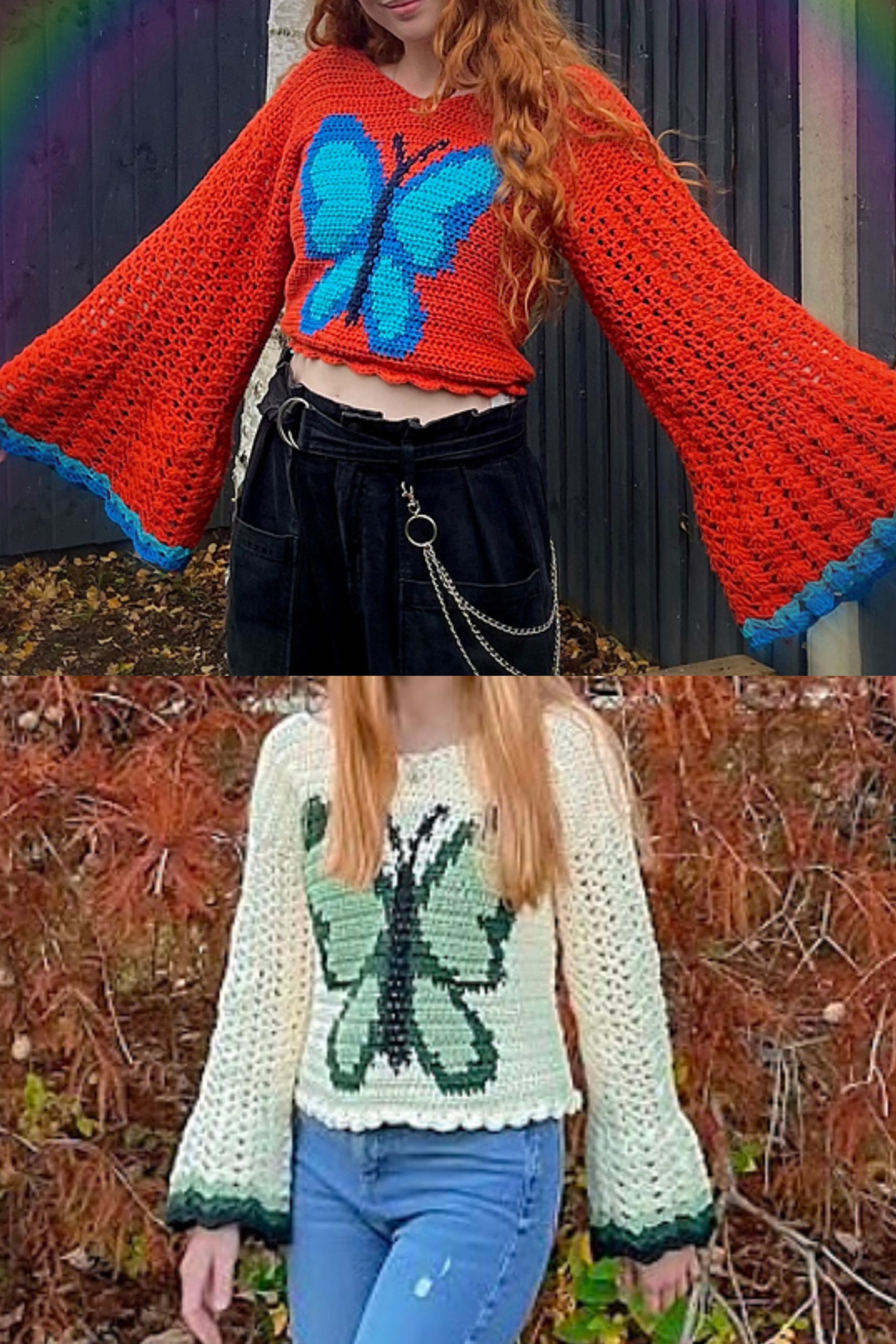 A collage of photos presenting Butterfly Top Sleeve Blouses