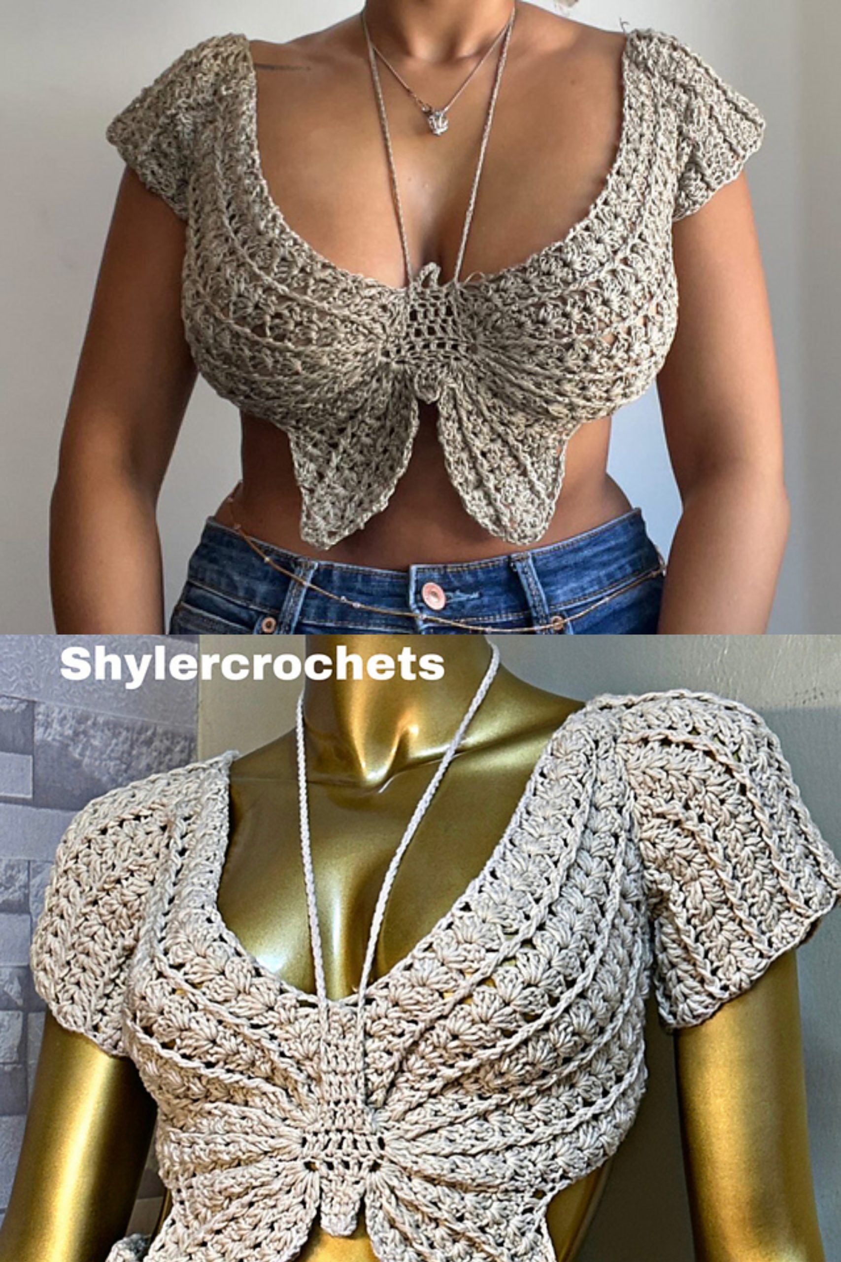 Crocheted Butterfly Crop Top with Sleeves