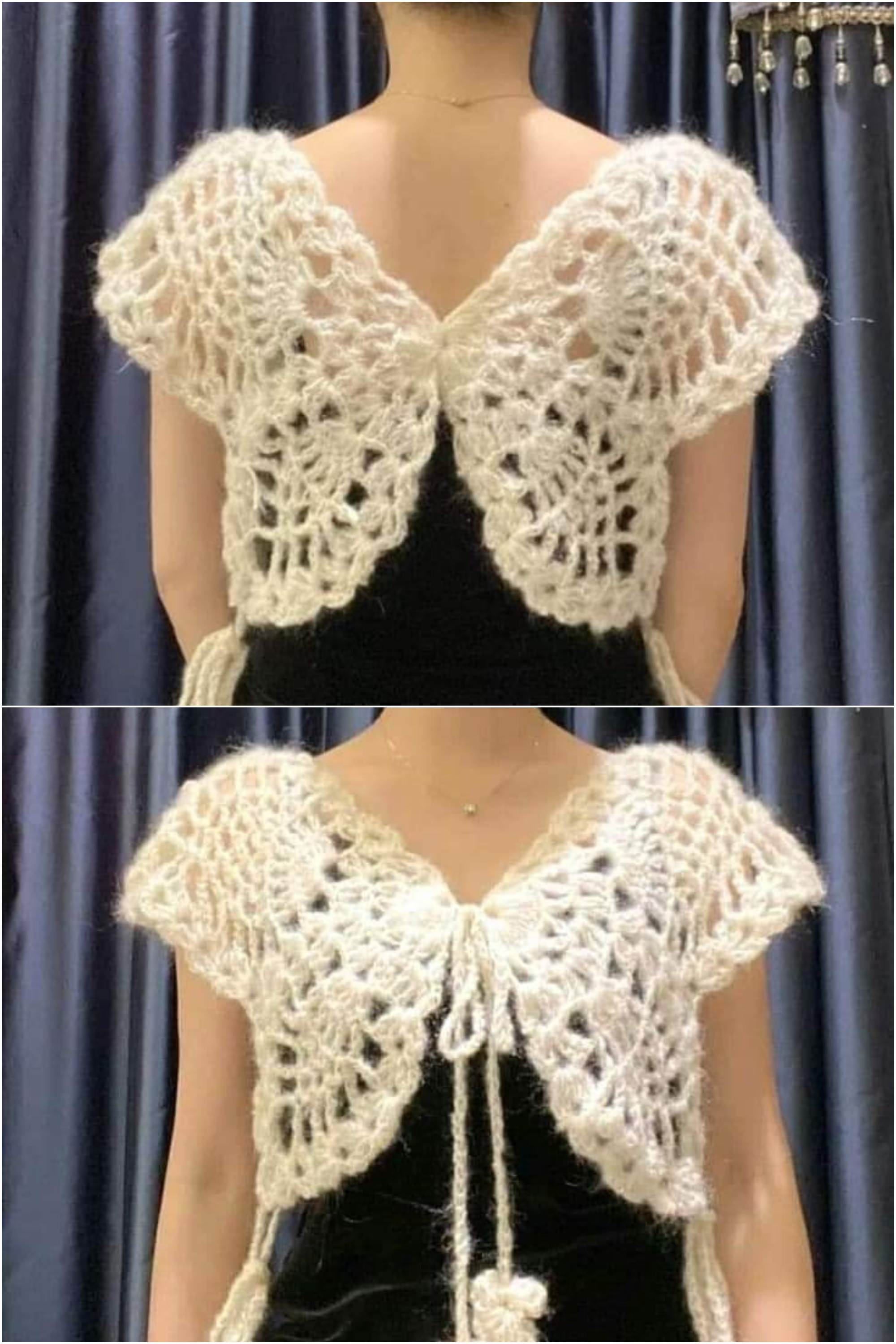 Women wearing a crocheted butterfly bolero with wings