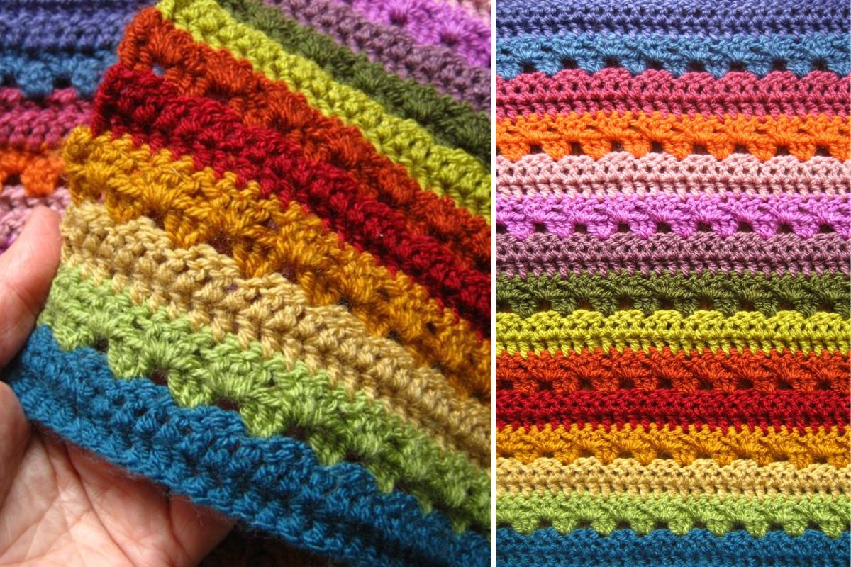 a colorful crochet striped blanket