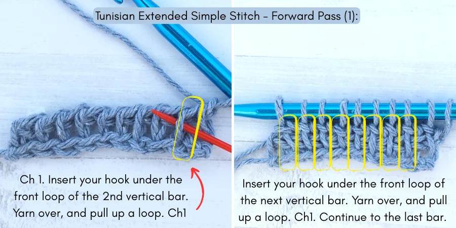 Tunisian Extended Simple Stitch (EXTSS) photo tutorial 4