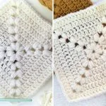 two crochet squares with puff stitches