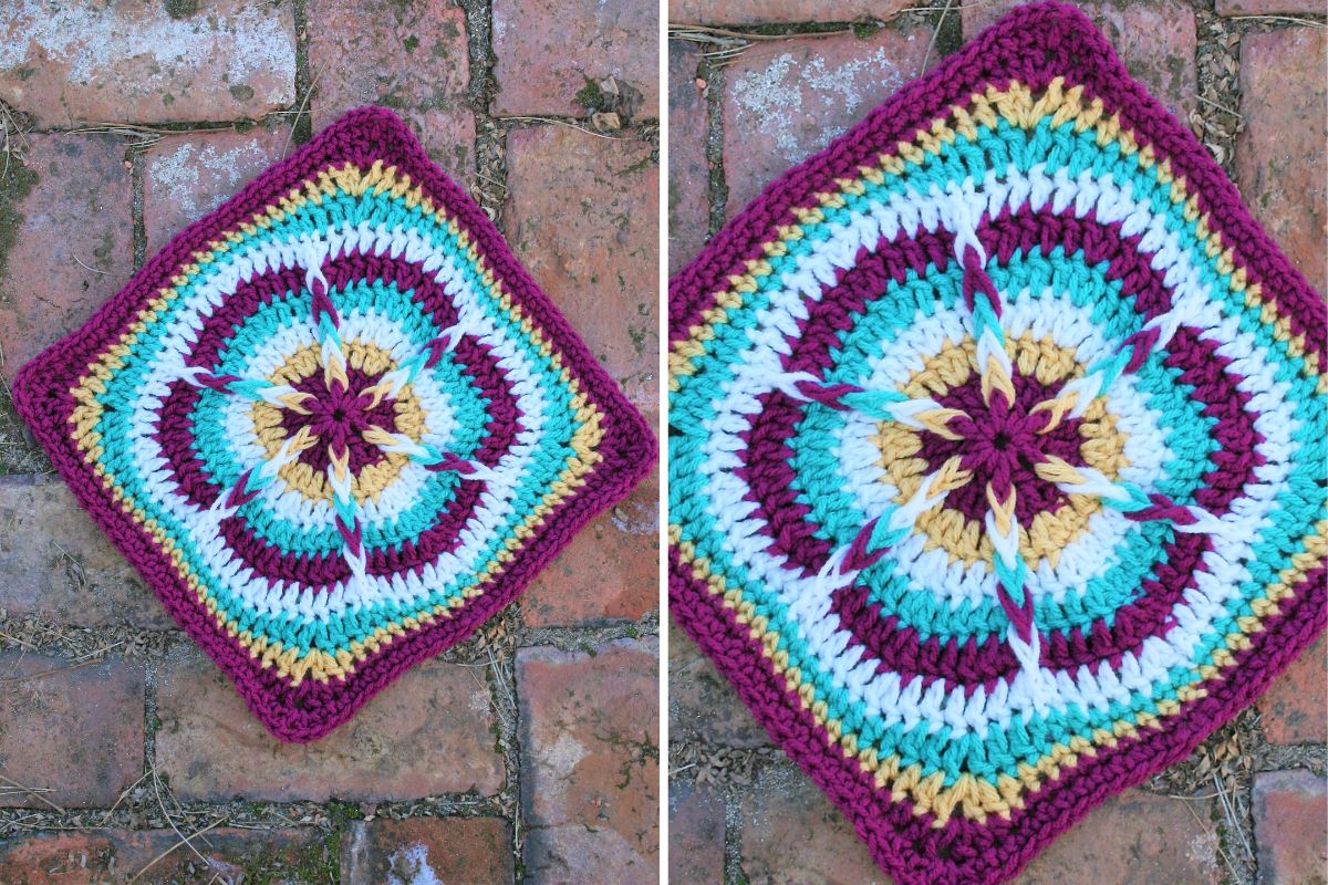 a vibrant crochet square with flower motif