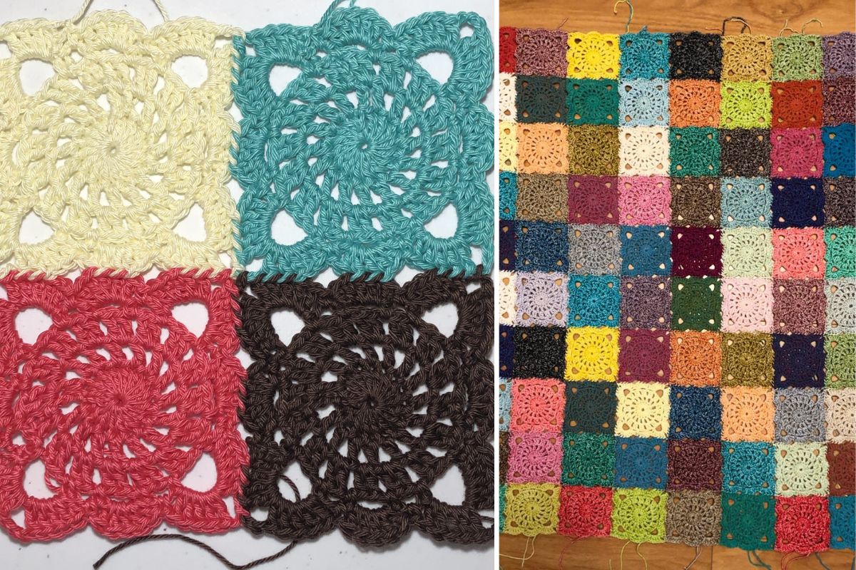 crochet granny squares with a beautiful lace design