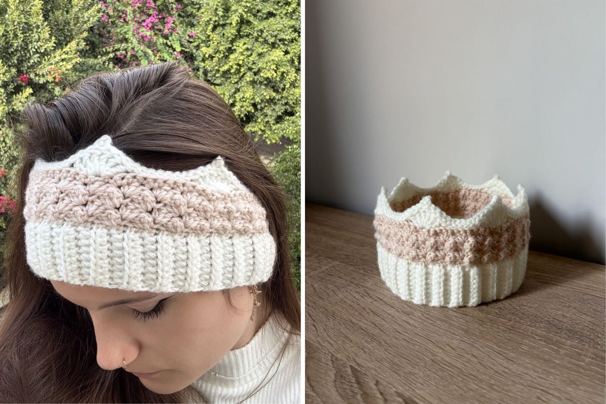 a crochet crown headband in light colors