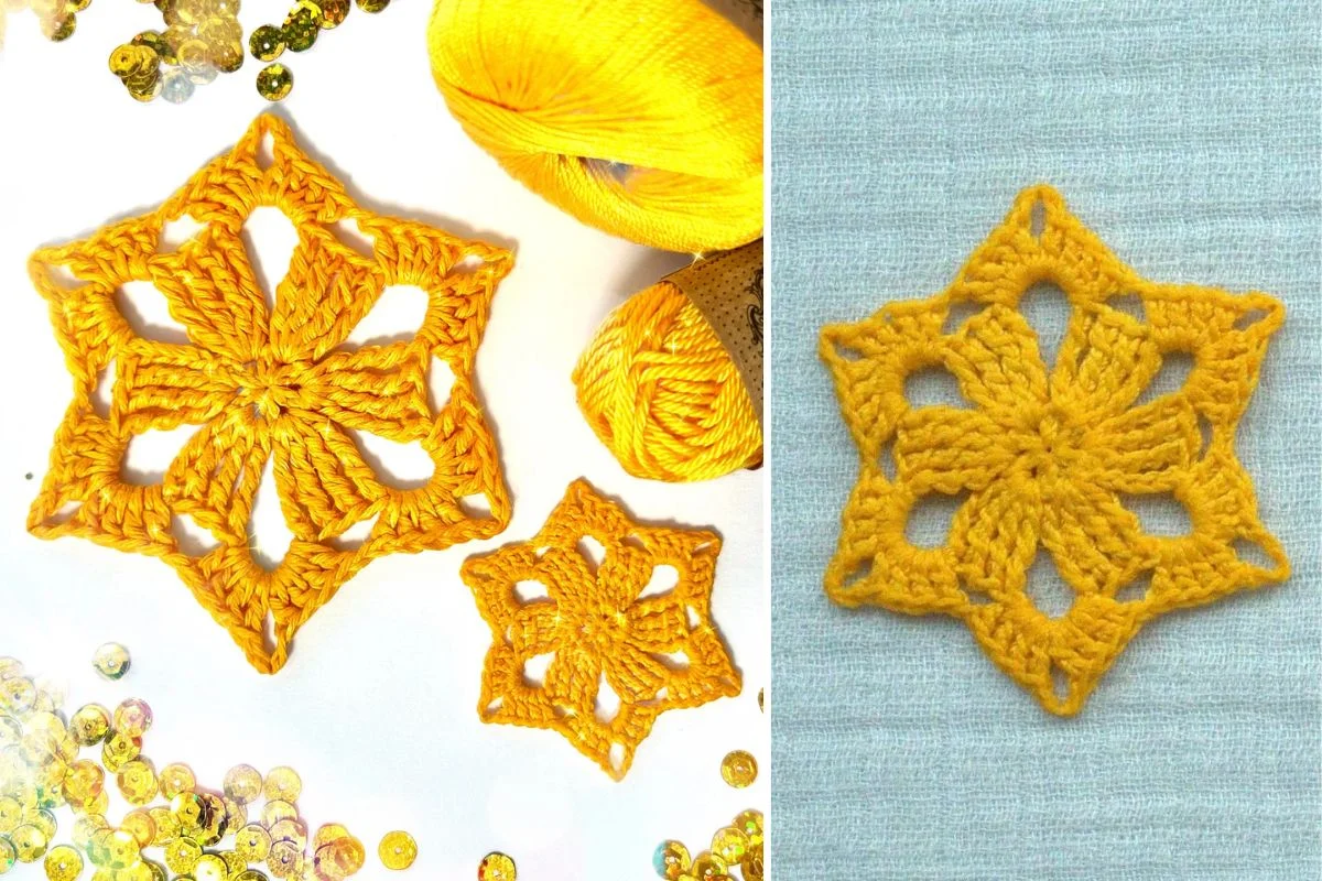 crochet snowflakes in yellow