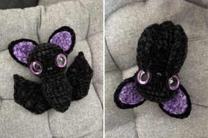 a black crochet bat