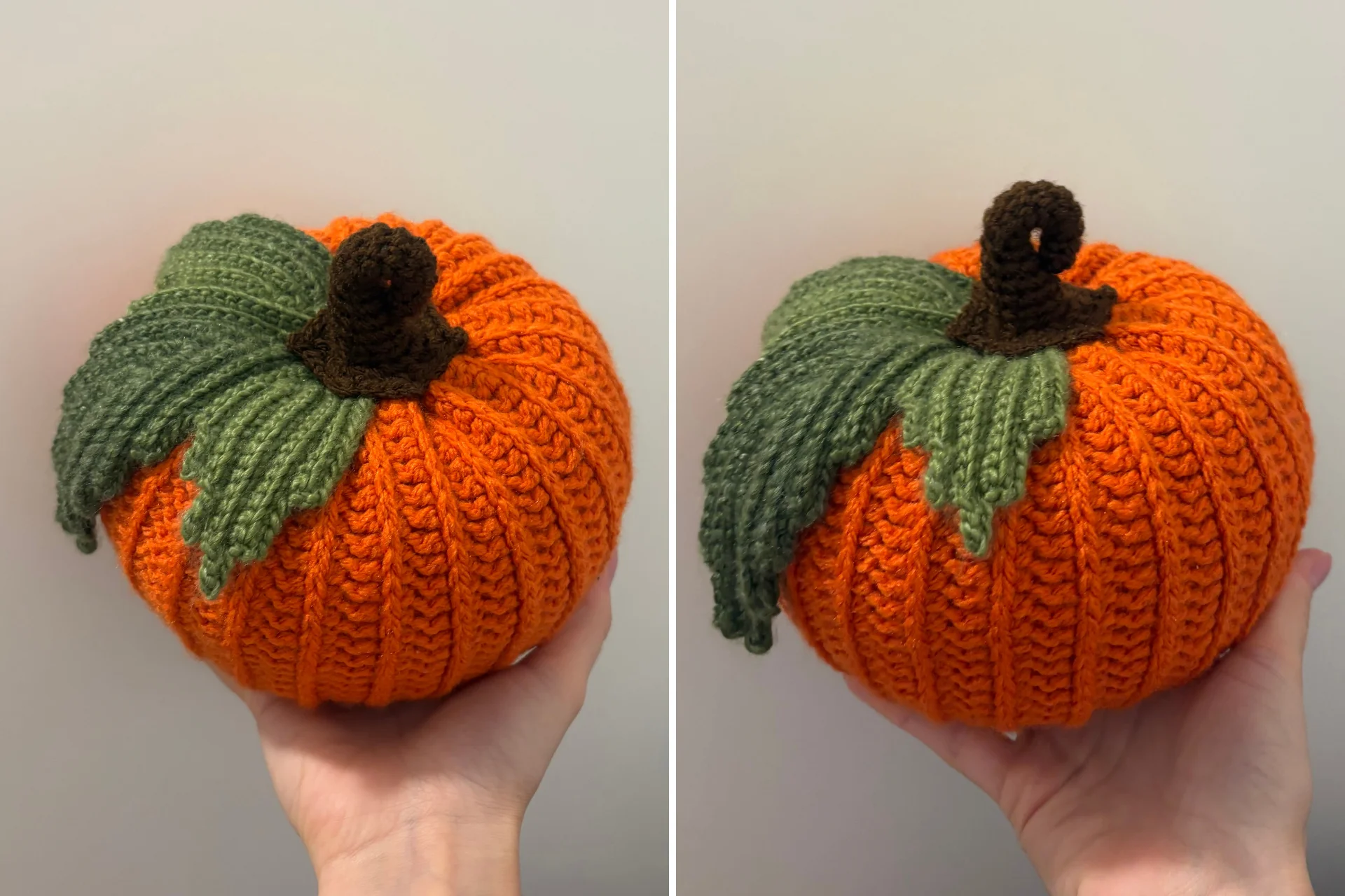 two crochet pumkins
