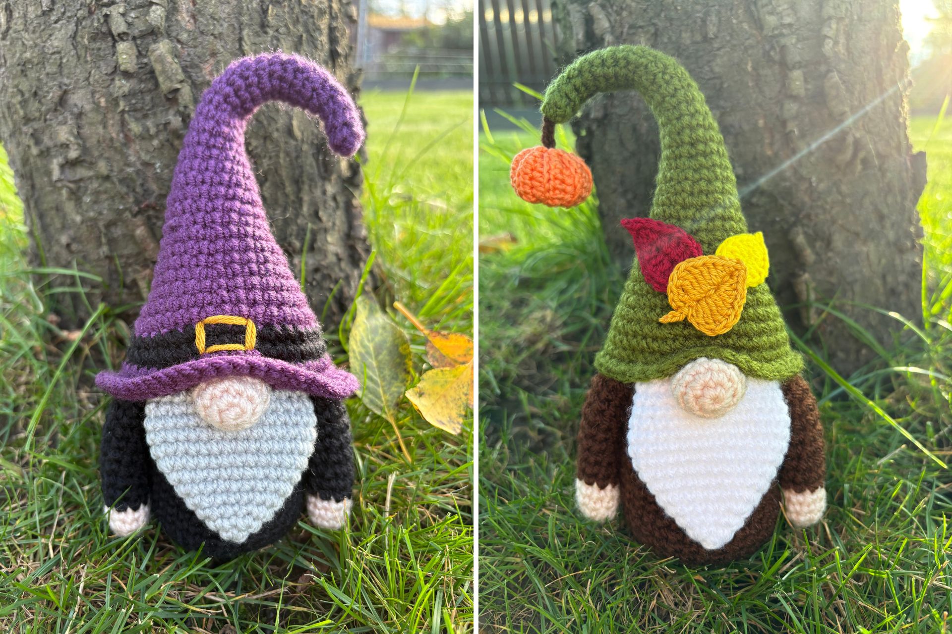 two halloween or autumn crochet gnomes