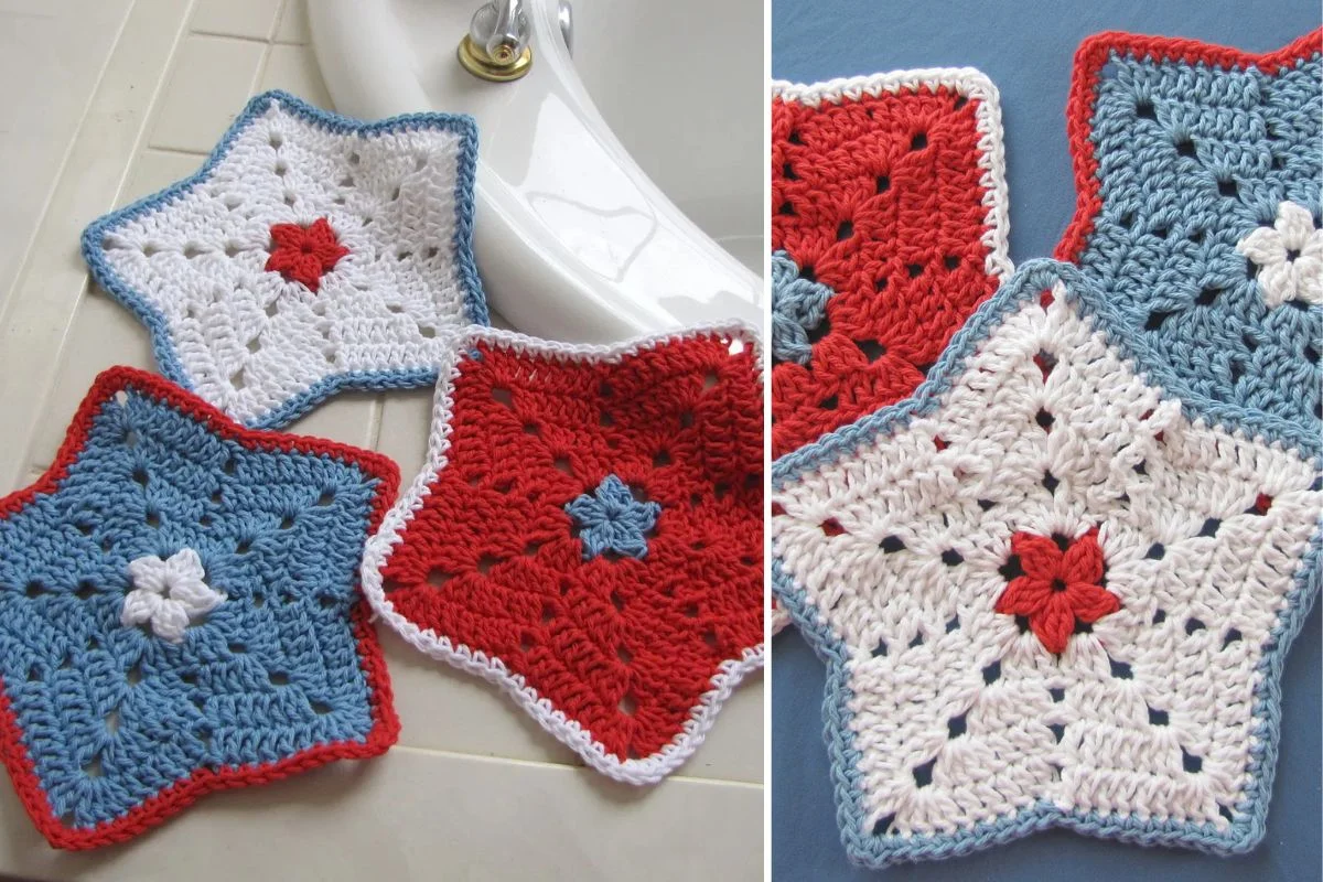 crochet dishcloths shaped like stars