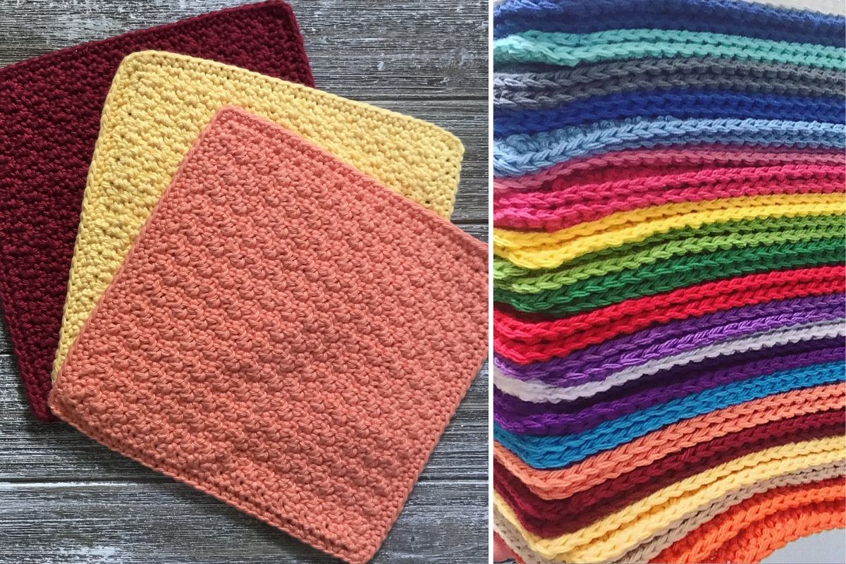 a collection of crocheted dishcloths